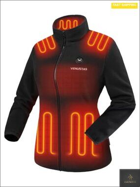 Women's Heated Fleece Jacket with Battery, 6 Heating Zones, USB Powered,